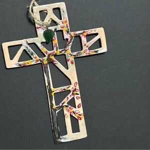Wooden hand painted cross ornament